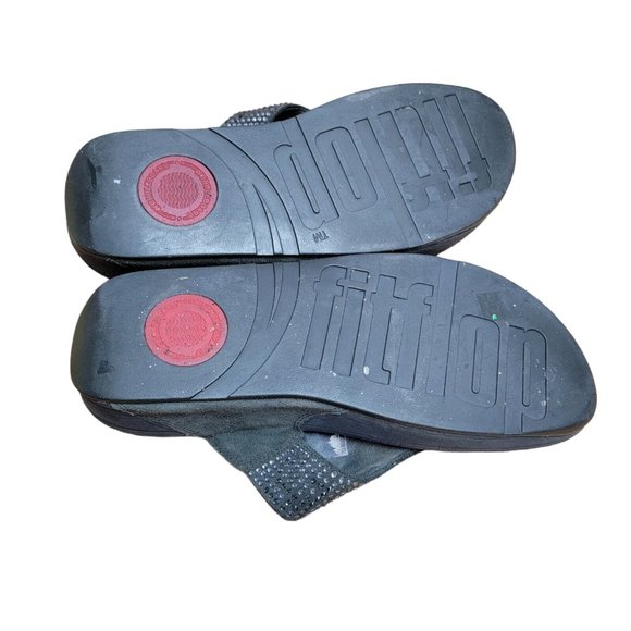 FitFlop Flare Gray Rhinestone Women's Thong Toe Post Wobble Sandals Size 9 - Picture 4 of 5